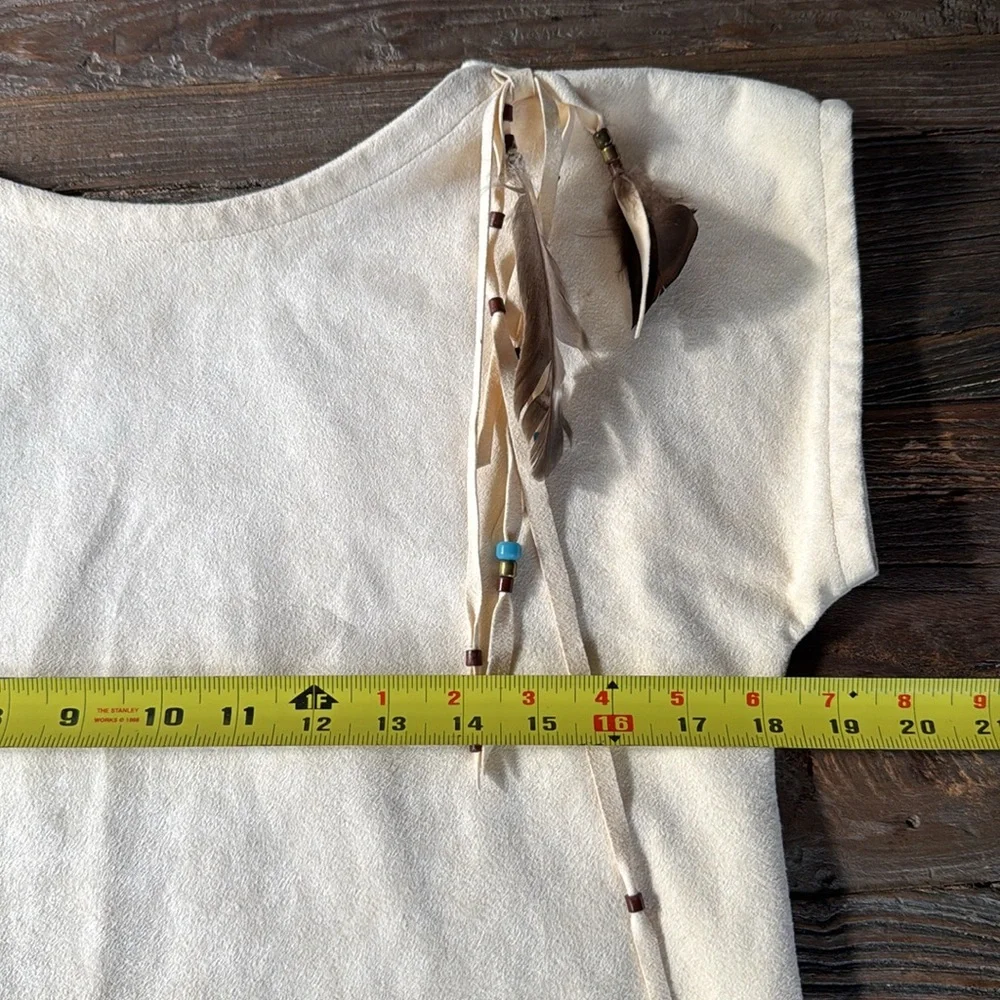 Native American appliqué Jean midi skirt with feather faux suede tunic EVC small